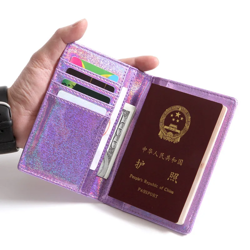 Женский кредитный держатель для карт, бумажники, модные дорожные ID карты, держатель для паспорта, кожаный кошелек, лазерная Обложка для паспорта, защитные сумки