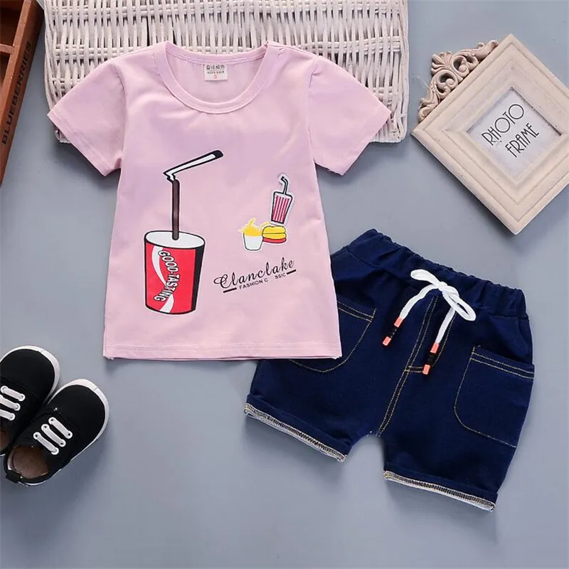 BibiCola summer Baby boys clothing sets Coke printing pattern t-shirt+pants kids Cartoon leisure sports suit |