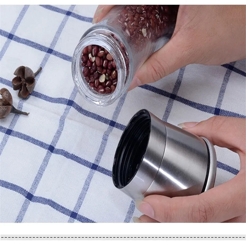 Salt and pepper grinder ceramic Glass jar Grinder black Kitchen Seasoning Storage bottle Дом и сад