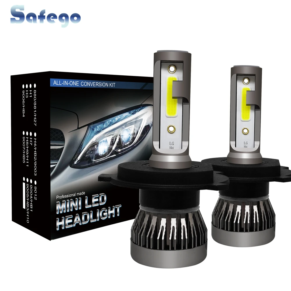 Safego 2шт светодиодный фонарь H4 HB2 9003 H7 H8 H9 H11 9005 HB3 фары для автомобилей 18 Вт 12 В 3000лм