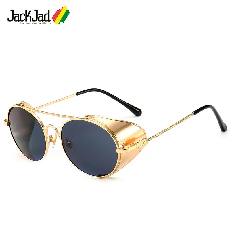 

Солнцезащитные очки JackJad в винтажном стиле, модные круглые дизайнерские брендовые солнечные очки в стиле стимпанк, с металлической боковой ...