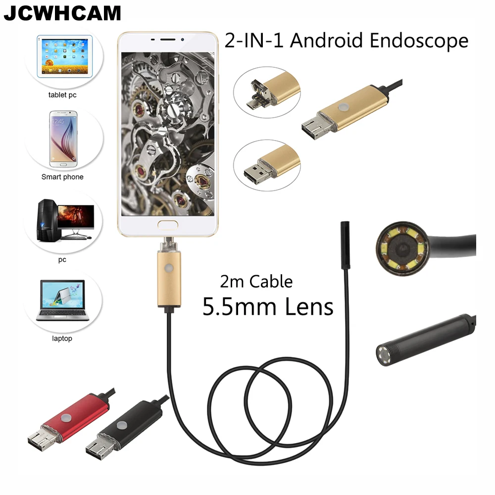 

JCWHCAM 1m/2m/5m/10m PC Android Endoscope 5.5mm Lens USB Endoscope Camera Waterproof Inspection Borescope OTG USB Car Endoscope