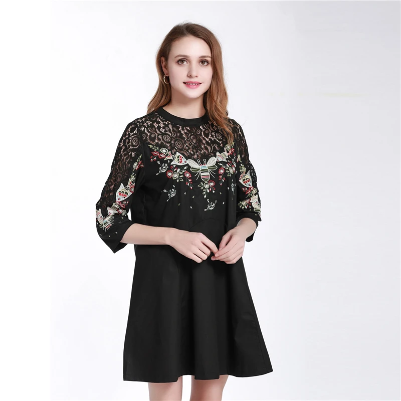 European station Women 2019 Spring New embroidered lCce stitching was thin A word Dress Fashion Print Summer Dresses C123 | Женская