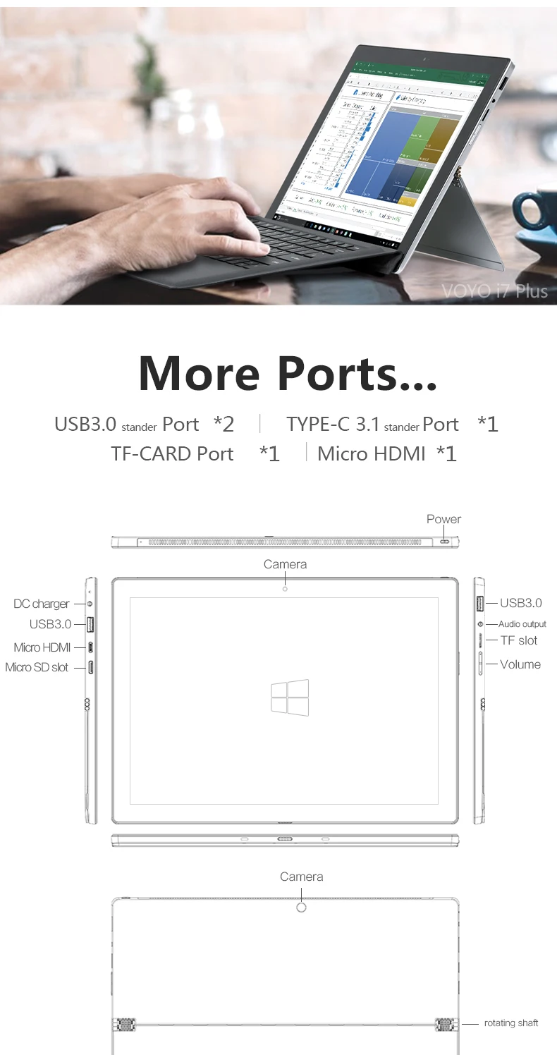 12,6 дюймов 2880*1920 VOYO i7 Plus 2 в 1 планшетный ПК Win10 Intel 7th Core i7-7500U 8G DDR 256G SSD Двойная камера HDMI