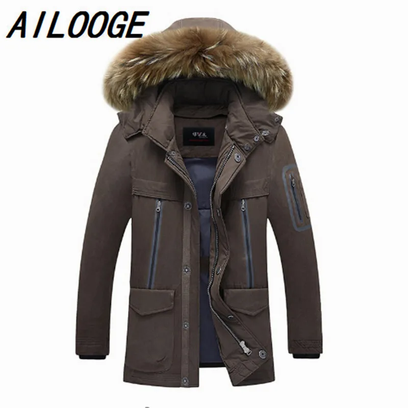 Мужской длинный пуховик теплая парка на белом утином пуху 2016 пух зима 90% | Мужская