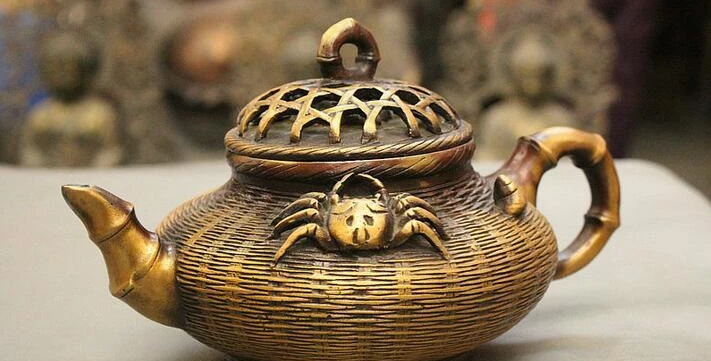 10 "маркированный китайский Краб бамбуковая форма статуя горшок для вина кувшин