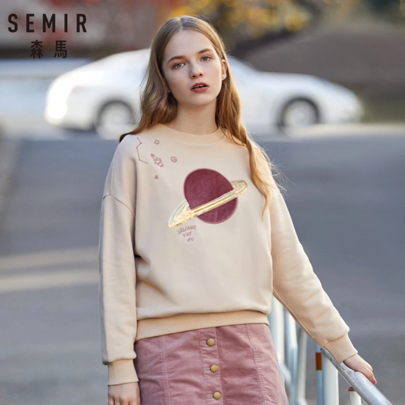 SEMIR женский свитер с вышивкой блестками Женский пуловер опущенным плечом