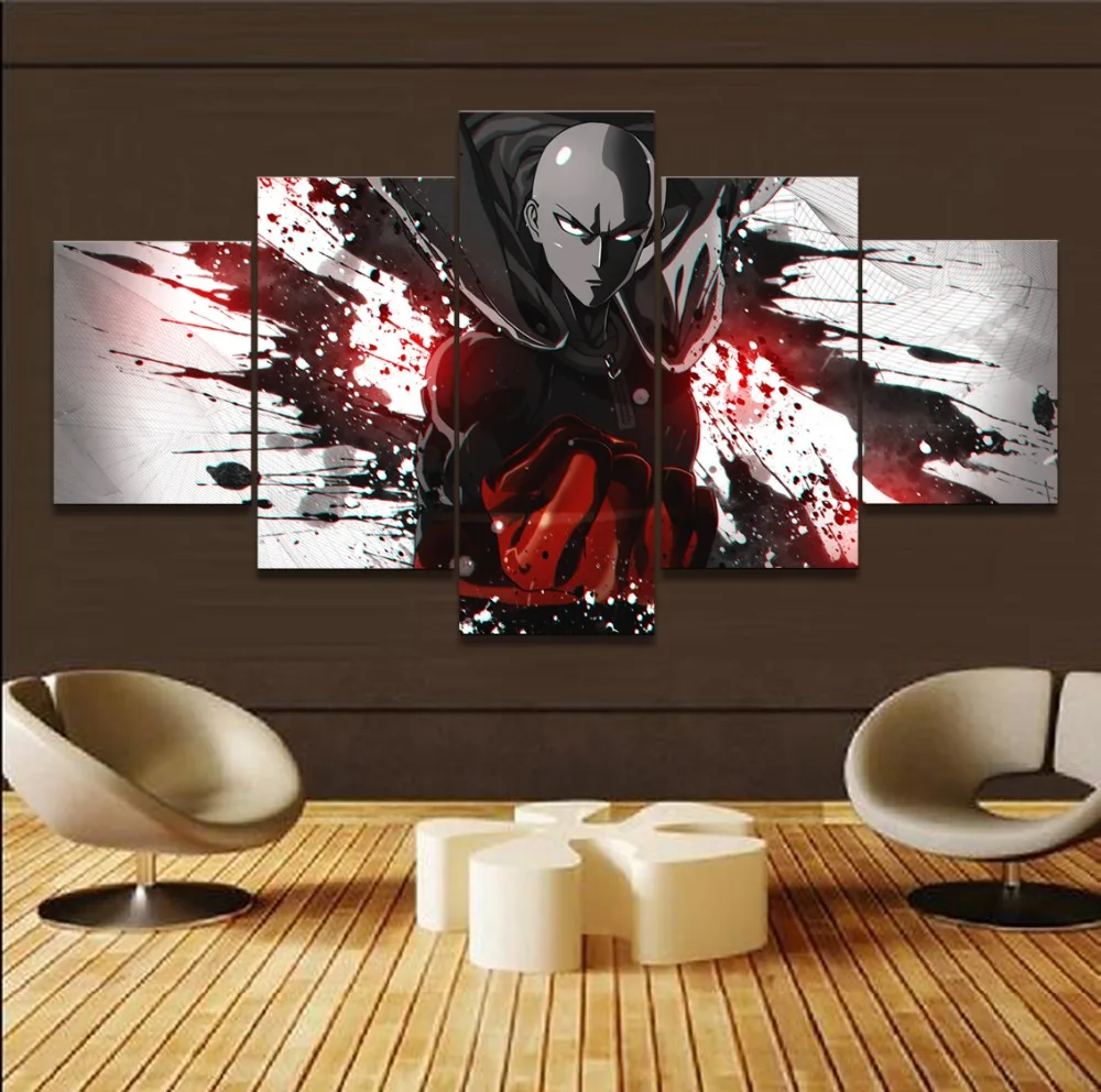 

Modern Artwork Home Decor Living Room Wall Art Painting Pictures Canvas Printed 5 Panel Anime One-Punch Man Saitama Poster
