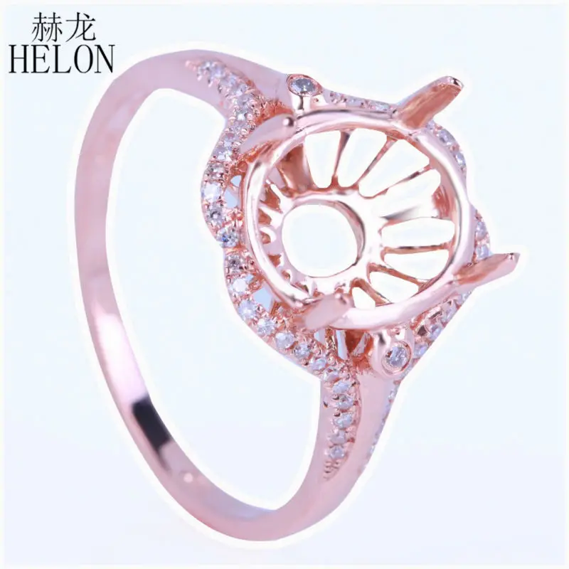 Helon SOLID 14 К розовое золото 0.2ct бриллианты восхитительный женские Модные Jewelry Кольцо 8x10 мм Овальный полу крепление Обручение обручальное кольцо