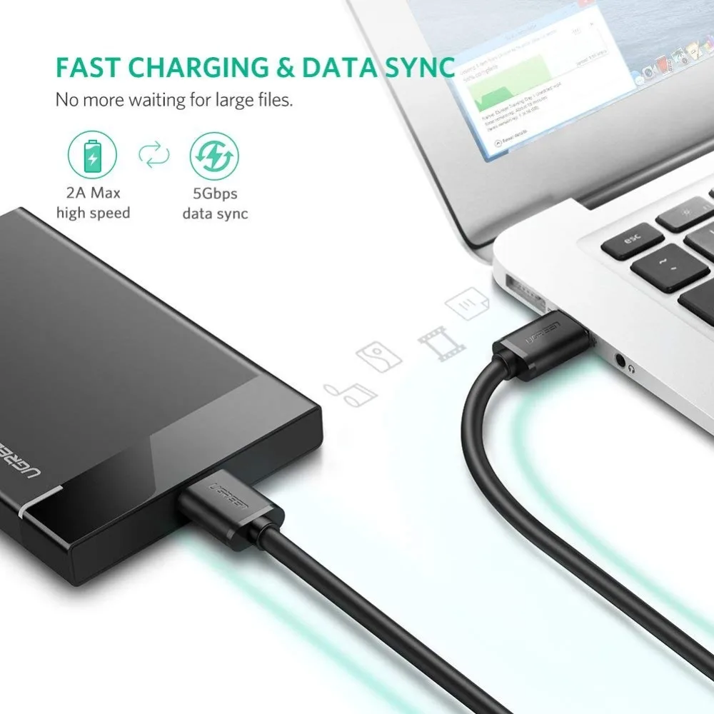 Ugreen Micro USB 3,0 кабель 2.1A 1 м кабель передачи данных для быстрой зарядки USB шнур Кабели для мобильных телефонов для samsung Note 3 S5 Toshiba жесткий диск