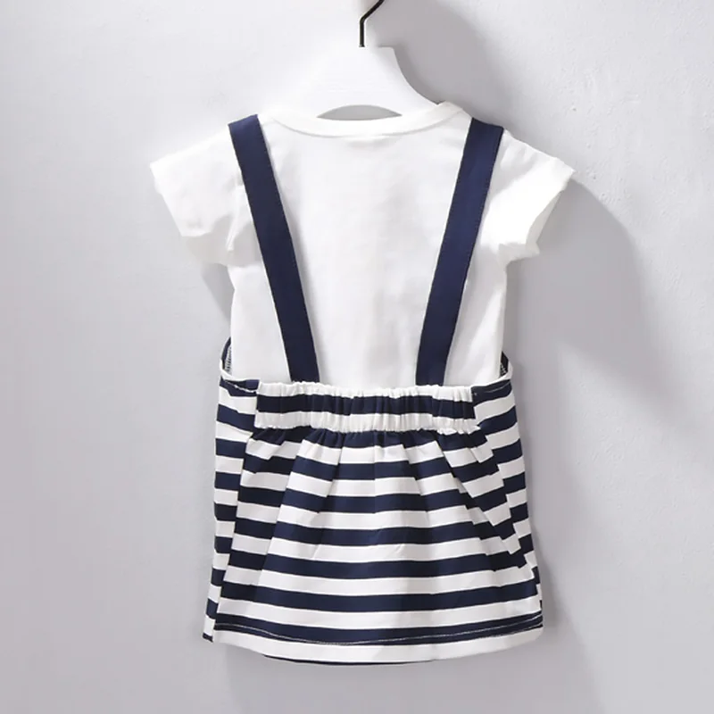 2019 Summer Baby Clothes Cartoon T-shirt Donald Duck Suspender Trousers 2Pcs Toddlers Short Sleeve Stripe Casual Sets 0-2Years | Детская