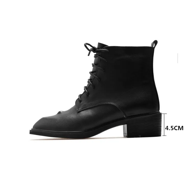 PXELENA/ осенне-зимние женские ботильоны из коровьей кожи; черные рыцарские сапоги для верховой езды на шнуровке с круглым носком на среднем каблуке; большие размеры 34-43