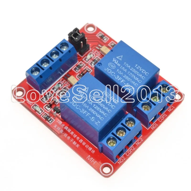 Релейная плата модуля щит для Arduino два 2 канала 12В с опора оптопары высокого и