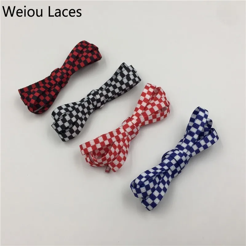 

Weiou Flat Black And White Grid Shoe Lace Sublimated Printing Polyester Checkered Ribbons Shoelaces Heavy Duty Sneaker Lacing