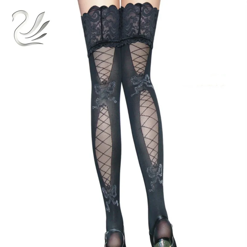 

BEILEISI Sexy Women Opaque Patterned Top Silicone Band Thick Thigh Highs Stockings Over The Knee Socks Hosiery Tights Pantyhose