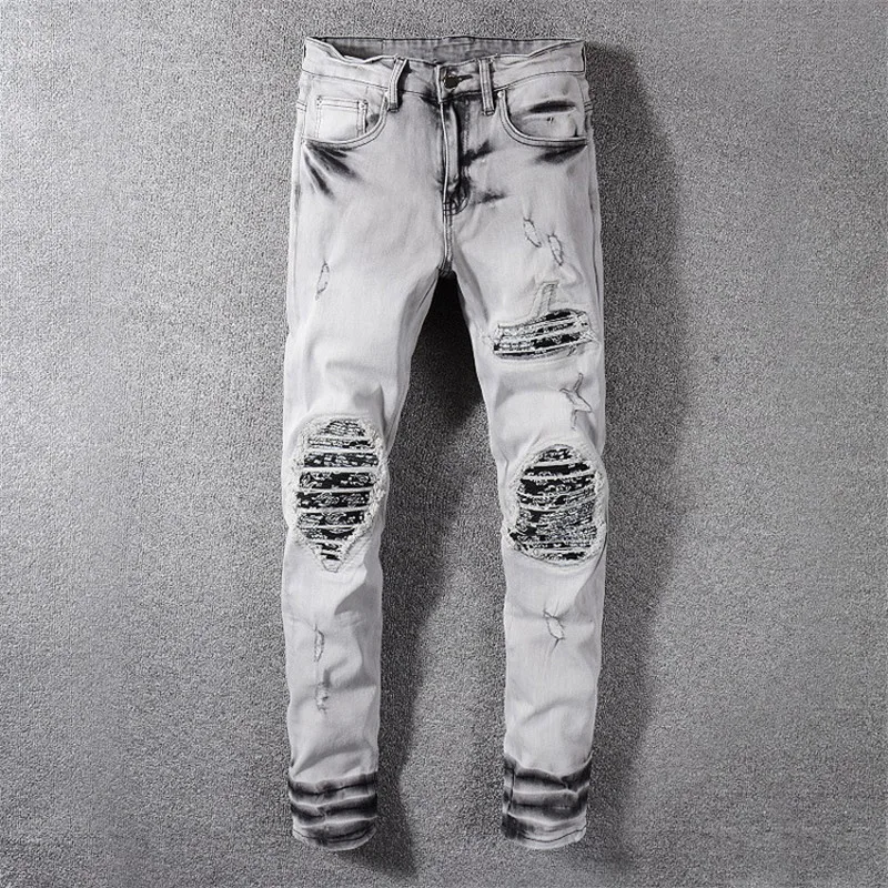 MORUANCLE модные Для мужчин марка NEW Fashion Hi Street рваные байкерские джинсы брюки рваная уличная одежда мотоциклетные брюки из джинсовой ткани с отверстиями Размеры 29-40