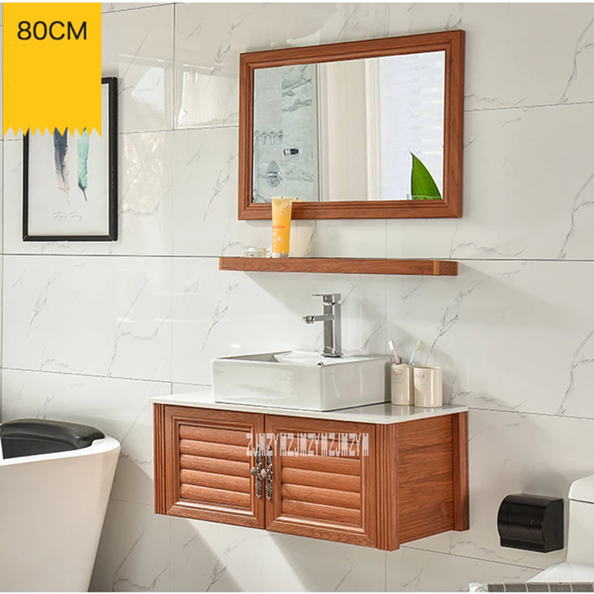 

Small Wall Mounted Space Aluminum Cabinet Washroom Ceramics Basin Cabinet Combination Bathroom Storage Cabinet Marble Table Top