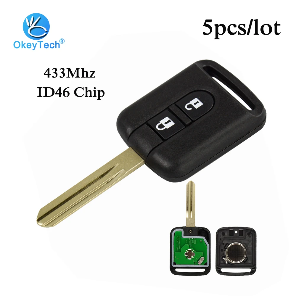 OkeyTech 5 шт./лот 2 кнопки 433 МГц ID46 чип дистанционный ключ для Niaasn Qashqai J10 Juke Elgrand X TRAIL