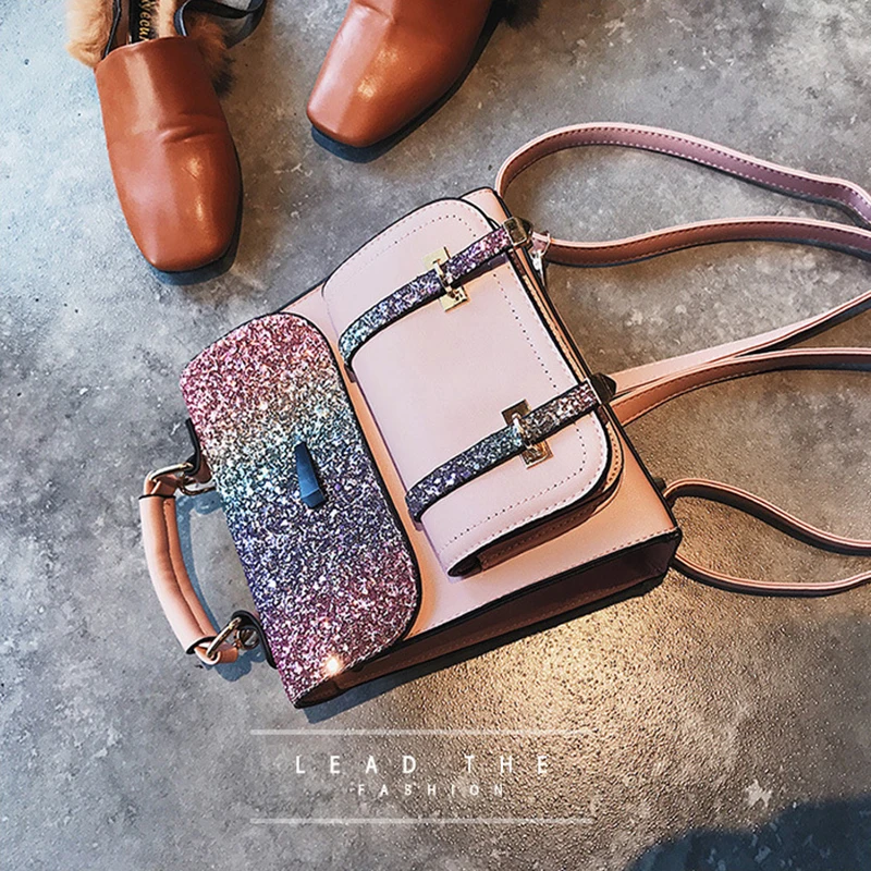 Мини из искусственной кожи Для женщин стильный рюкзак Bling Блестки маленькие