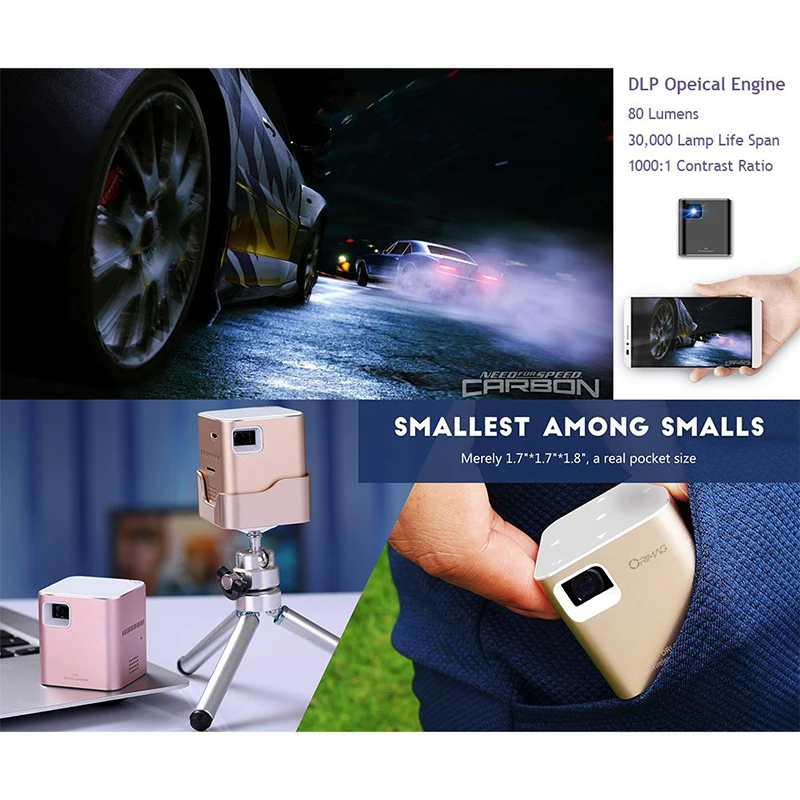 Все получают A6 DLP 3D светодиодный мини проектор Wifi Android цифровой ручной HD Airplay