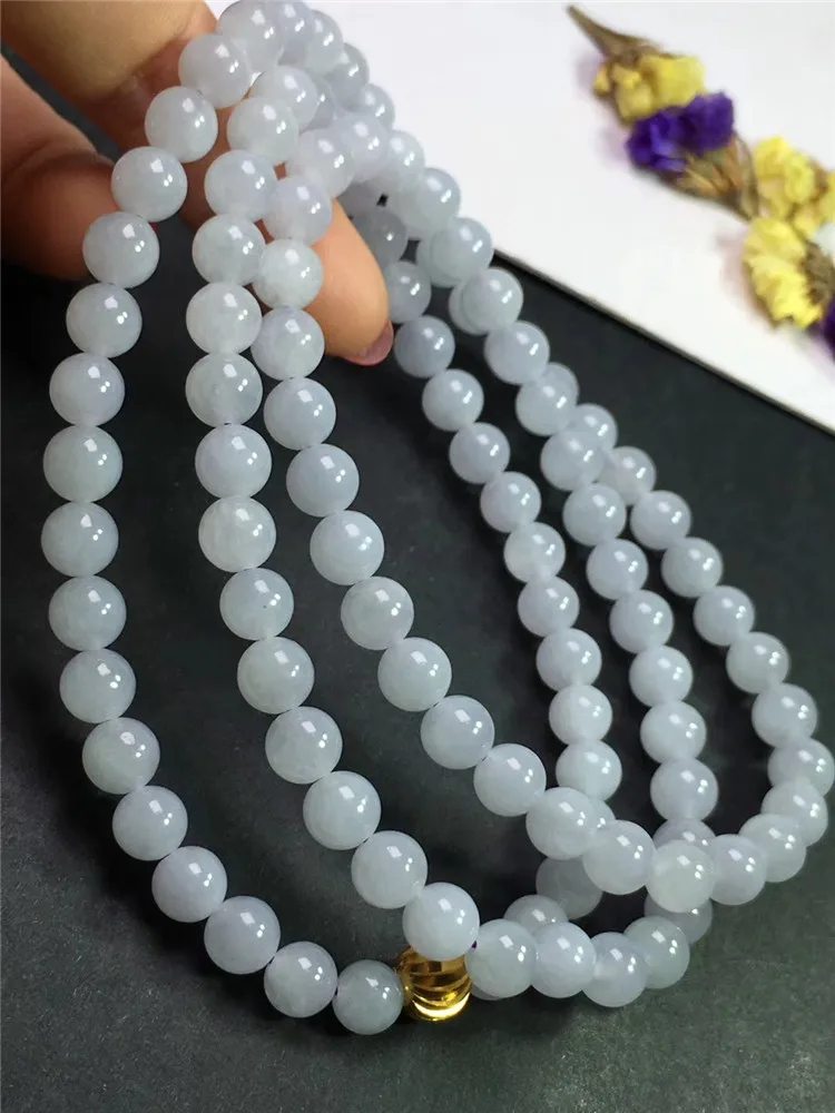 Emerald Ice Purple Bracelet Natural A Goods Burma Jade Necklace Violet 7.2 mm 108 Sweater Chain eb2985# | Украшения и аксессуары