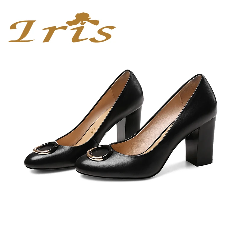 ИРИС Платье Обувь Женщина Черный Толстый Высокий Каблук Круглый Нос Металл
