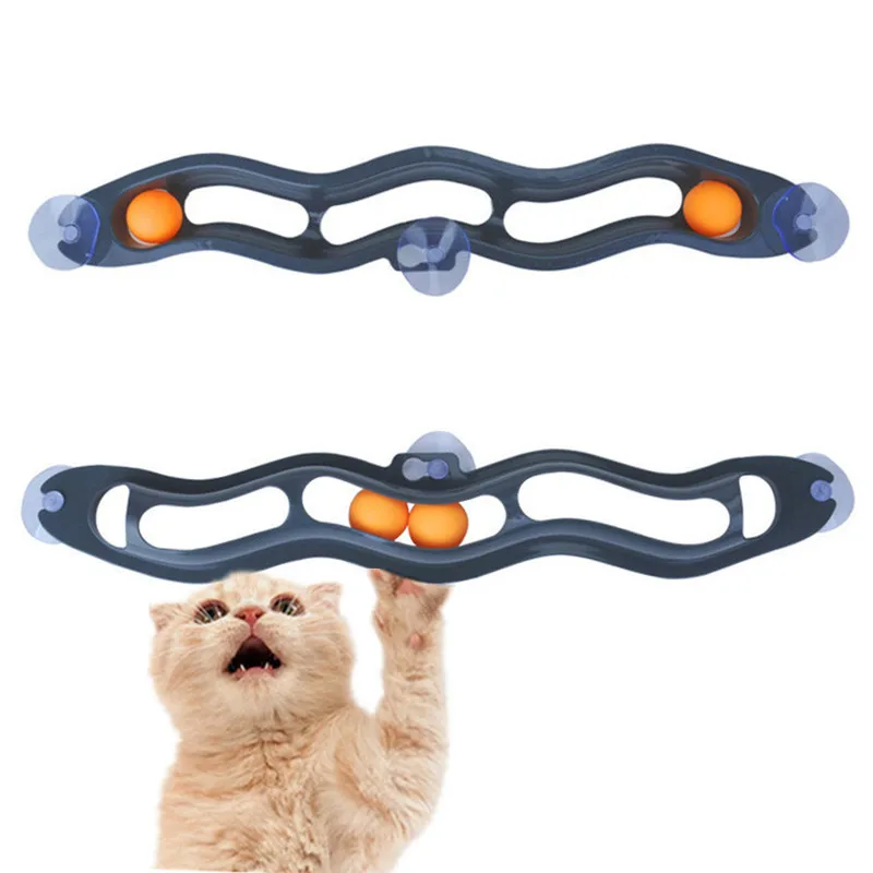 

Пластиковые забавные игрушки для кошек, трековые шарики, котенок, кошка, окно, всасывающая трековая игрушка, Интерактивная тренировочная иг...