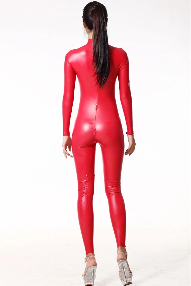 Модный современный женский комбинезон из латекса с длинным рукавом и высоким