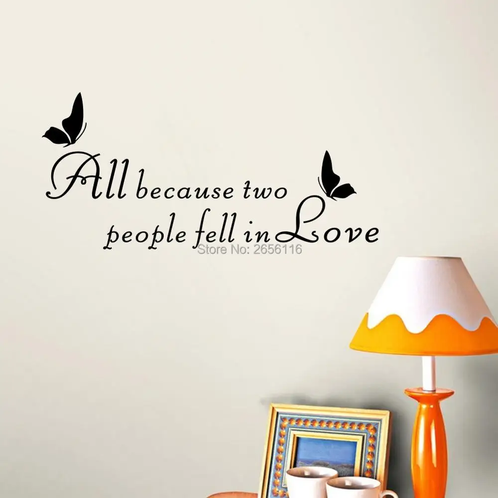 All because two people fell in Love Quote Art Lettering Vinyl Wall Decal Sticker for Home Decor | Дом и сад