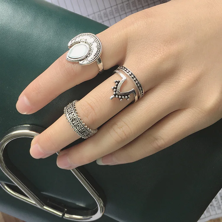 Knock 4 шт./компл. панк овальная луна тибетский серебряный цвет кольцо Набор для