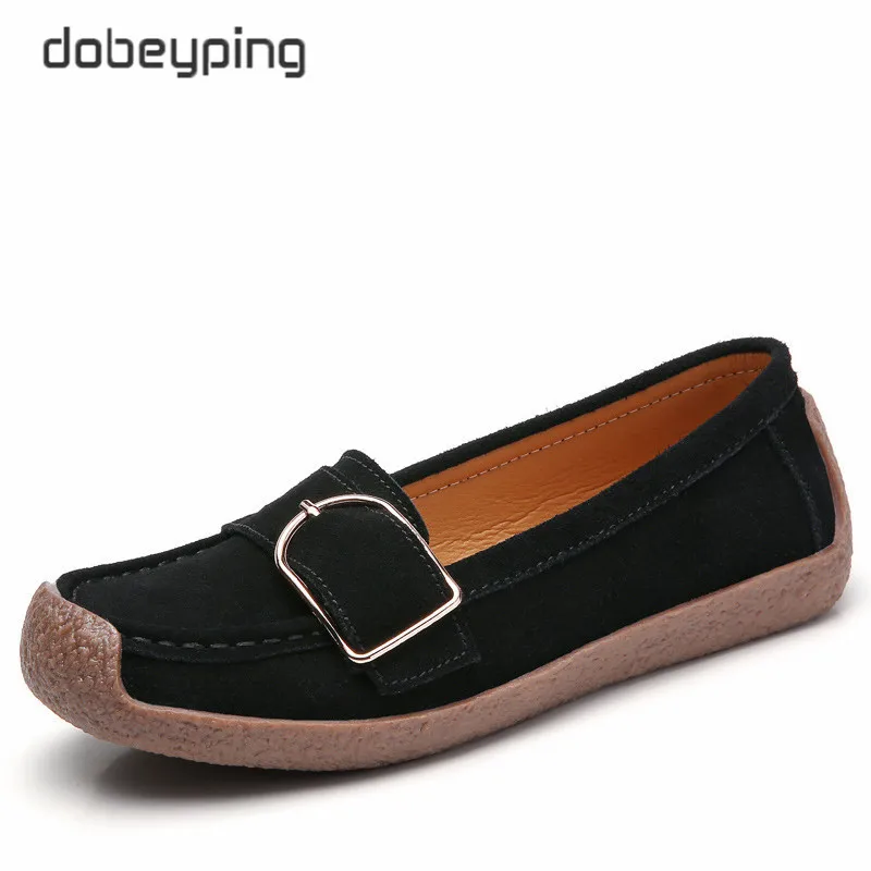 Black Dobeyping/весенне-Осенняя обувь; женская обувь из натуральной кожи на плоской подошве; слипоны; женские лоферы; женские мокасины; обувь с пряжкой - Цвет: Black