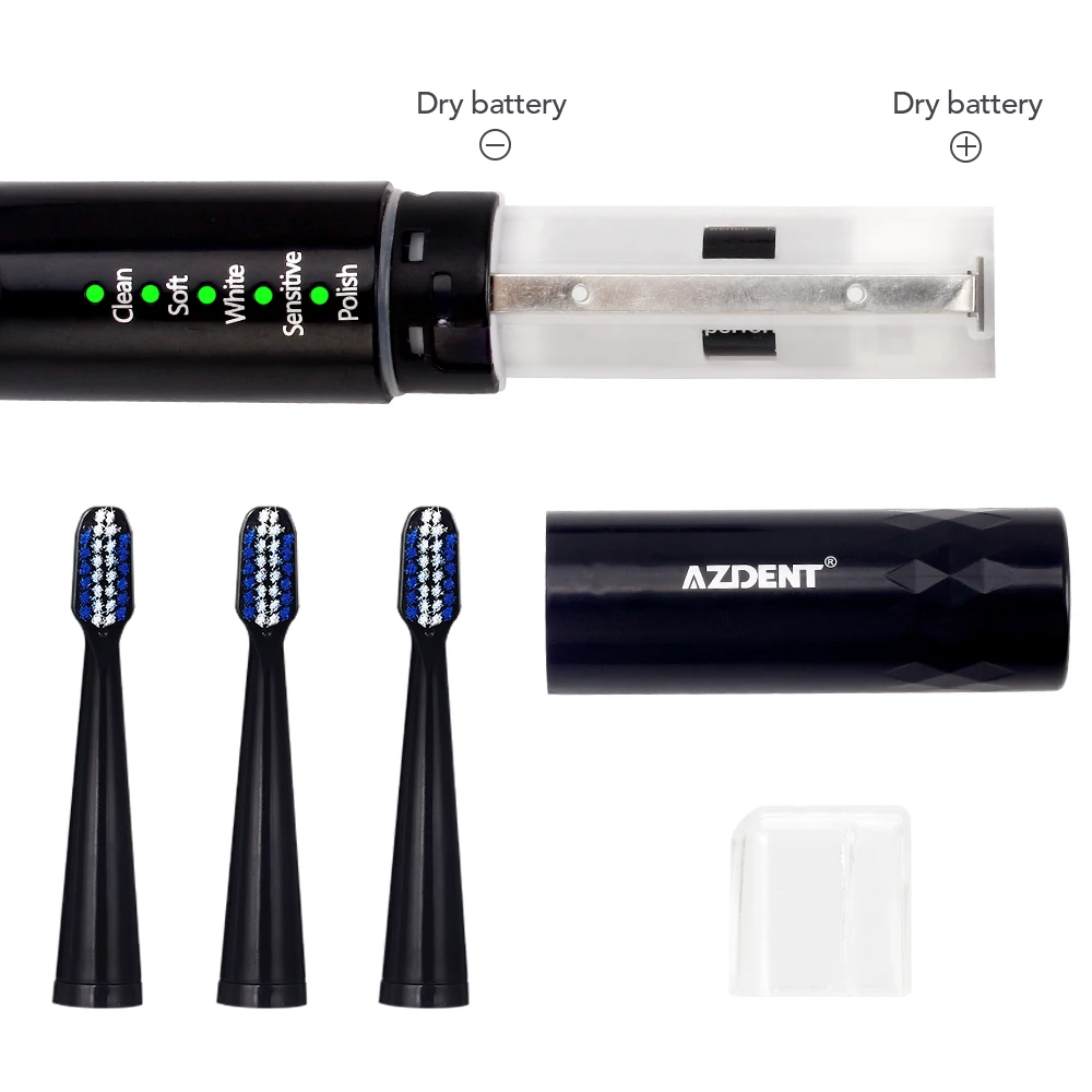 AZ-4 Pro, 5 режимов, звуковая электрическая новая зубная щетка с 3 головками для зубных щеток, батарея, без подзарядки, зубная щетка для взрослых