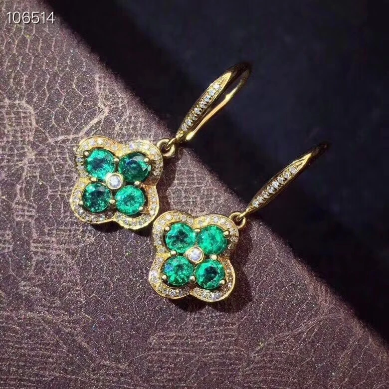 Серьги-капли с натуральным зеленым изумрудом из серебра 925 пробы, серьги-капли с натуральным драгоценным камнем, Модные женские вечерние ювелирные изделия с цветком клевера