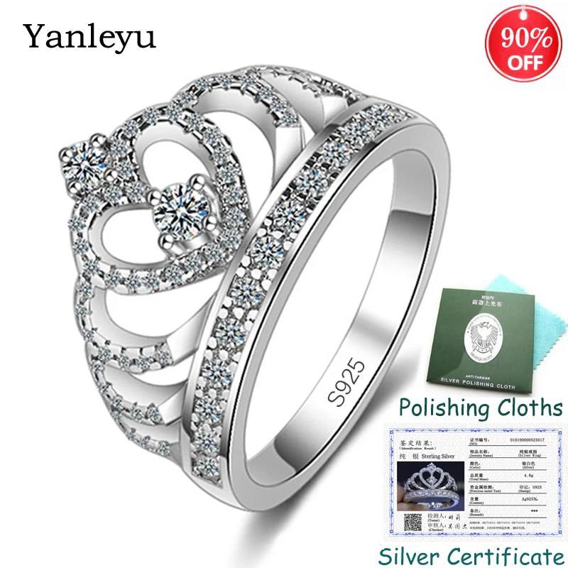 Отправьте Серебряный сертификат! Женское свадебное кольцо с короной Yanleyu Princess