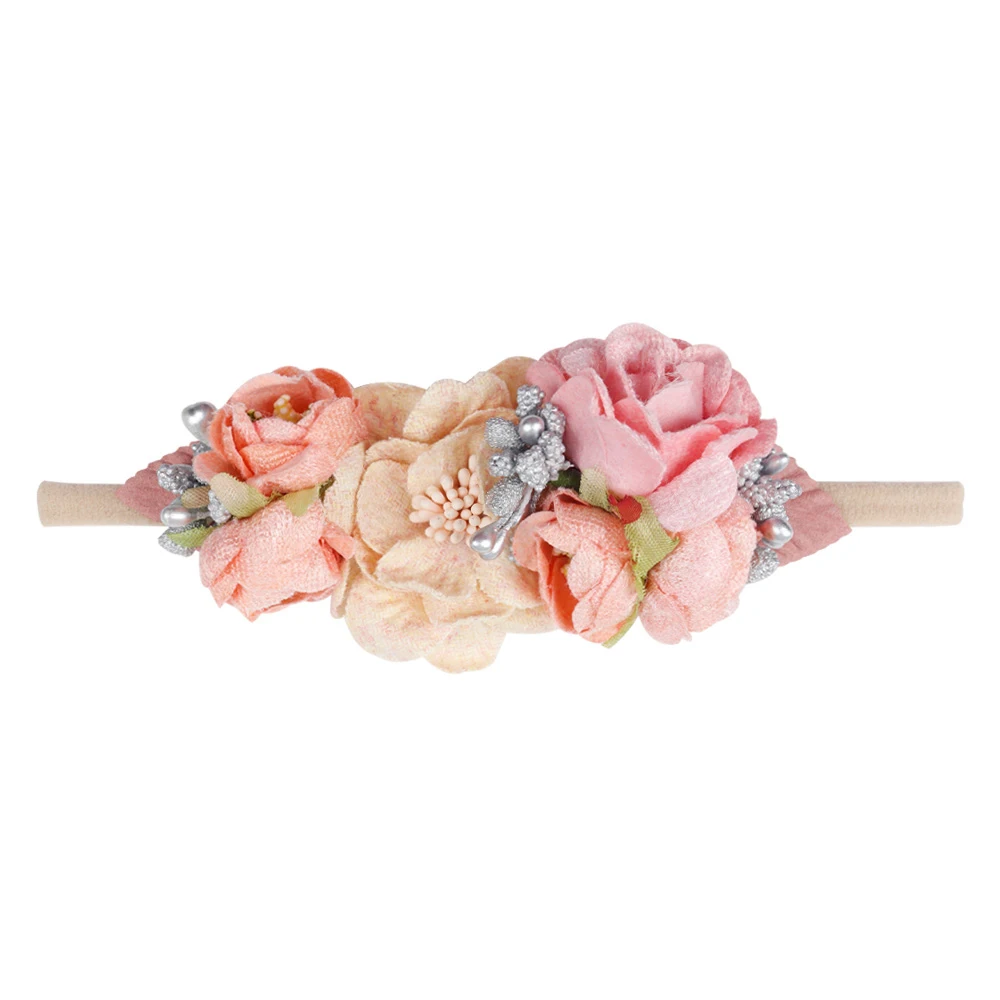 1 IBOWS Hair Accessories Lovely Baby Headband Fake Flower Nylon Hair Bands For Kids Artificial Floral Elastic Head Bands Headwear - Цвет: 1