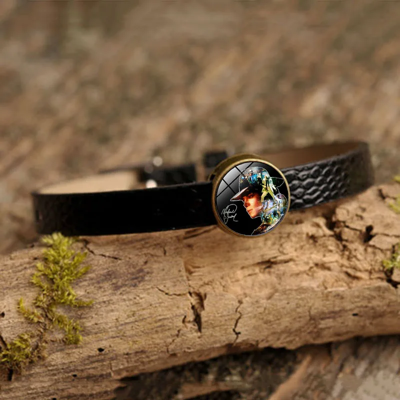 XUSHUI XJ Майкл Джексон черный кожаный браслет певец поп Звезда стеклянный купол с