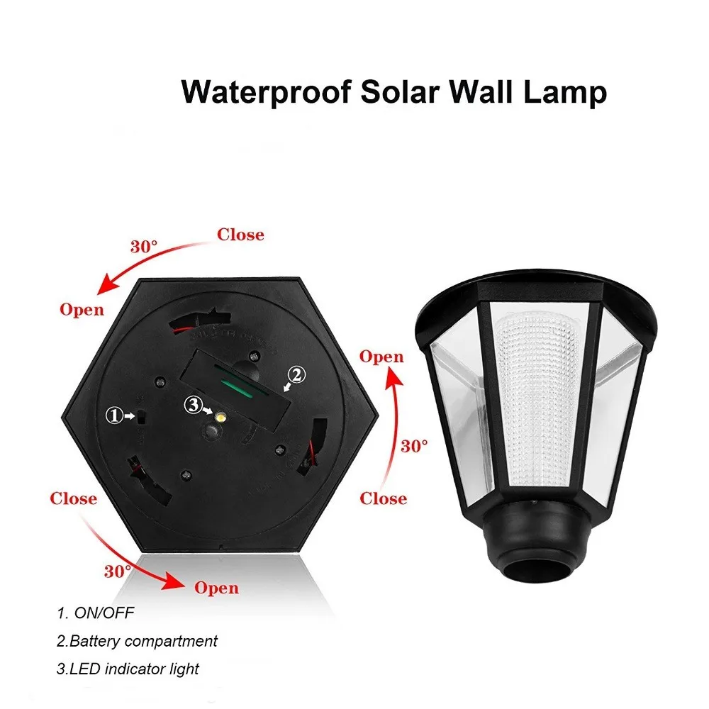 Free Shipping 1PACK Solar Powered Outdoor LED Wall Sconce Lantern Mounted Security Lights Garden Fence Yard Hexagonal Lamp | Лампы и