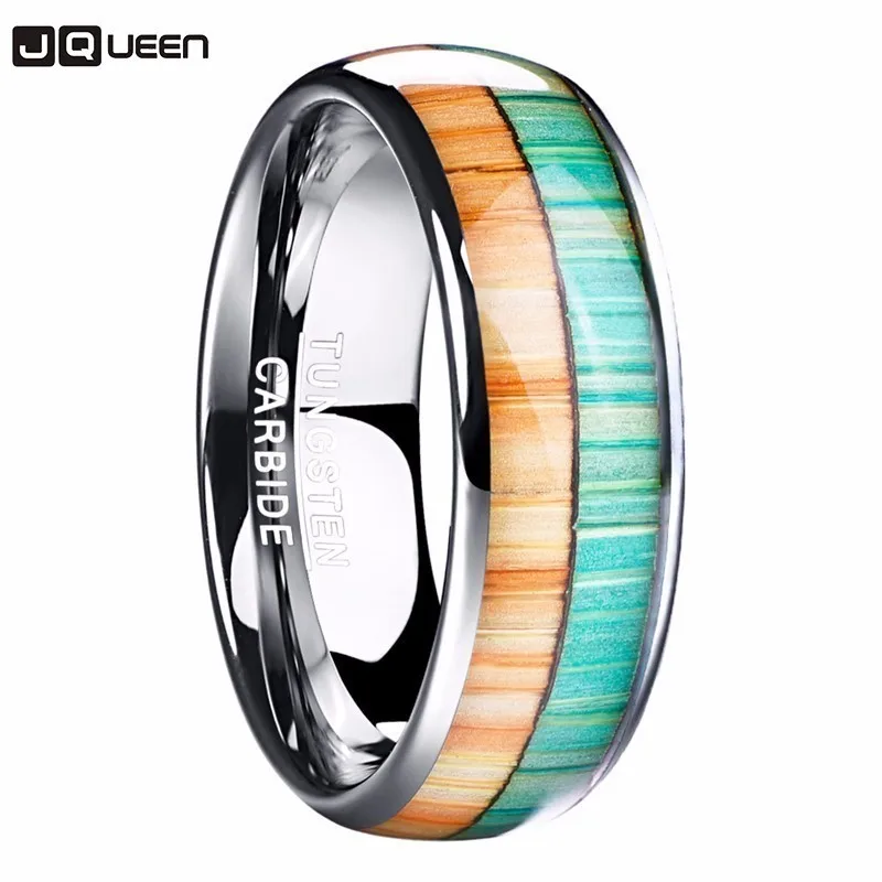 Кольцо мужское из вольфрамовой стали украшение с инкрустацией под дерево 8 мм