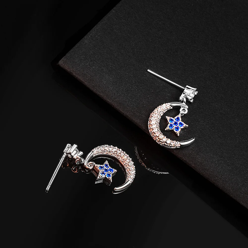Серьги-пусеты YUN RUO Micro Pave циркониевый камень Moon Star S925 серебряные гипоаллергенные