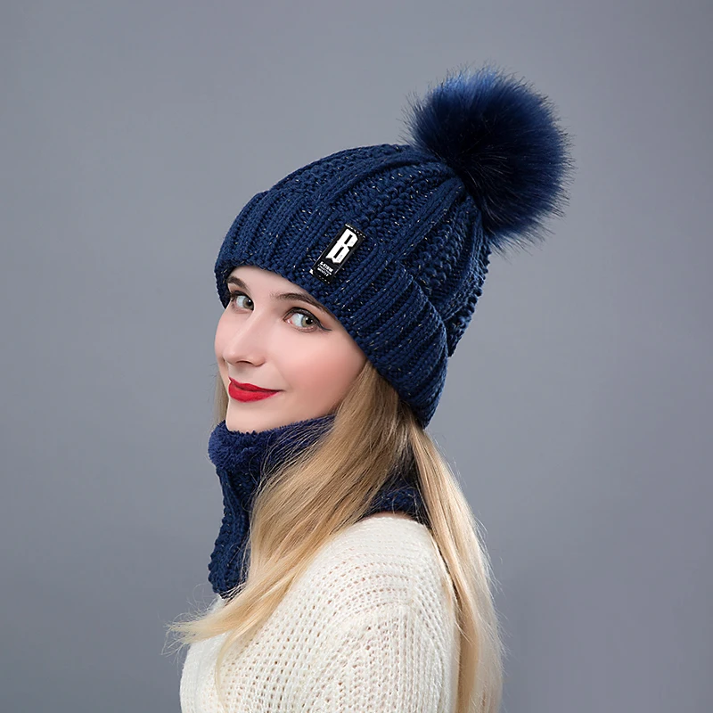 Fashion Pompoms Women Winter Hat Scarf Set Girls Boys Warm Knitted Caps Scarves Men Female Sets 2 Pieces Unisex Hats Scarves