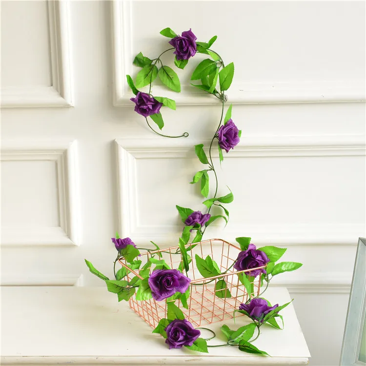 Purple 250 см/лот шелковые розы плюща лоза с зелеными листьями для дома Свадебные украшения поддельные листья diy Висячие гирлянды искусственные цветы - Цвет: Purple