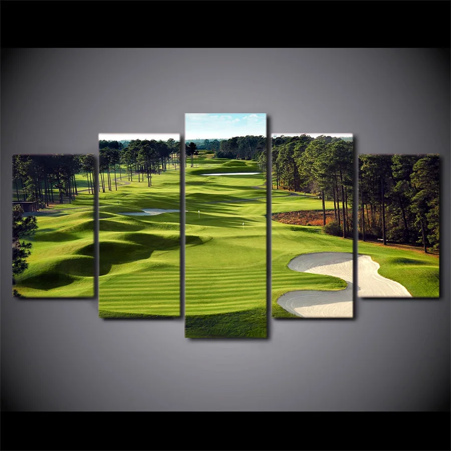 Drop Shipping Canvas Paintings Printed 5 Pieces Golf Course Wall Art Pictures For Living Room pcs print posters | Дом и сад
