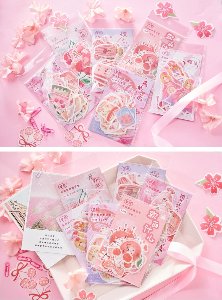 45 шт./упак. Kawaii для девочек в розовом цвете, серия Стикеры s дневник DIY Скрапбукинг Стикеры школьные канцелярские принадлежности Эсколар