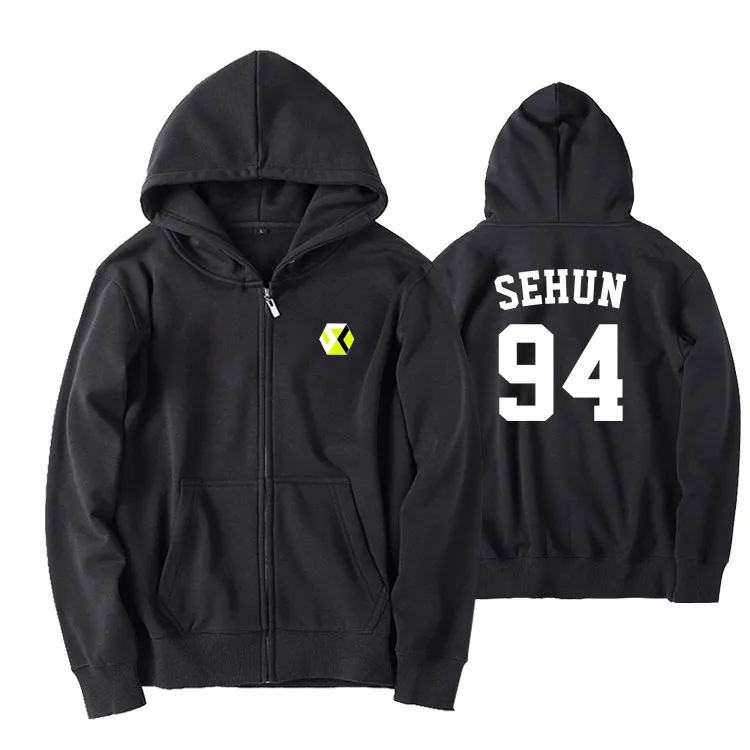 fleece Kpop exo sc sehun chanyeol what a life album с именами членов группы куртка с капюшоном с принтом флисовая/тонкая свободная толстовка на молнии - Цвет: fleece