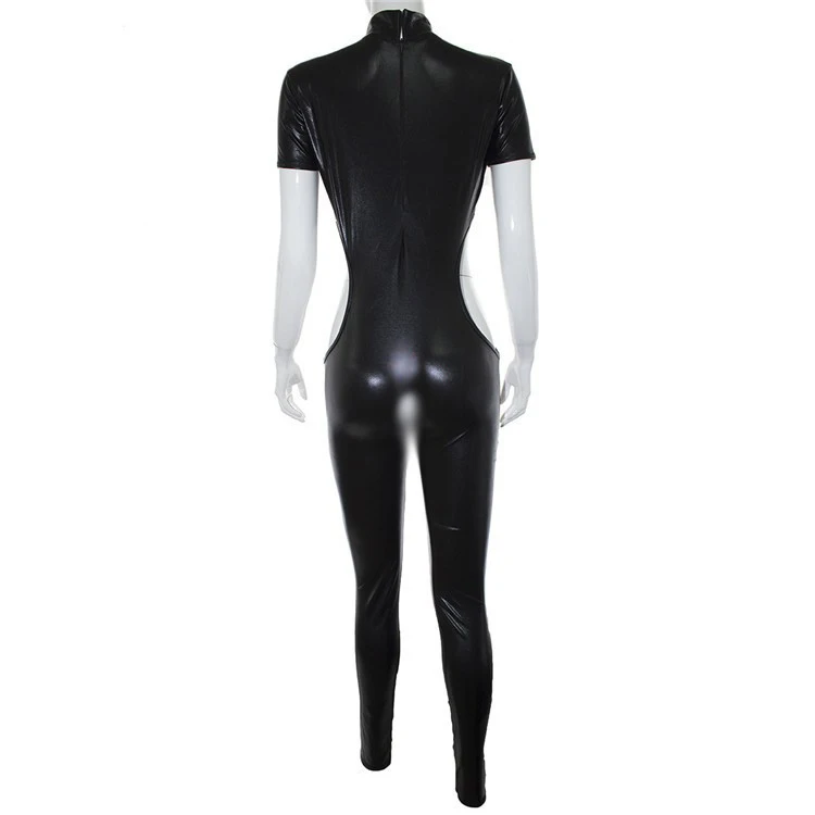 Черный искусственный мех кожаное боди с леопардом для женщин кожа сексуальное