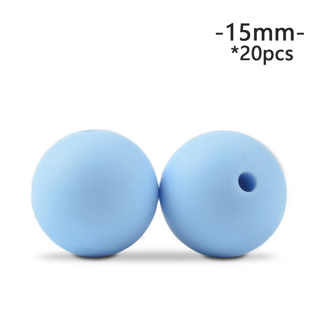 pastel blue LOFCA 15mm 20pcs/lot Silicone Loose Beads Safe Teether Round Baby Teething Beads DIY Chewable Colorful Teething For Infant - Цвет: pastel blue