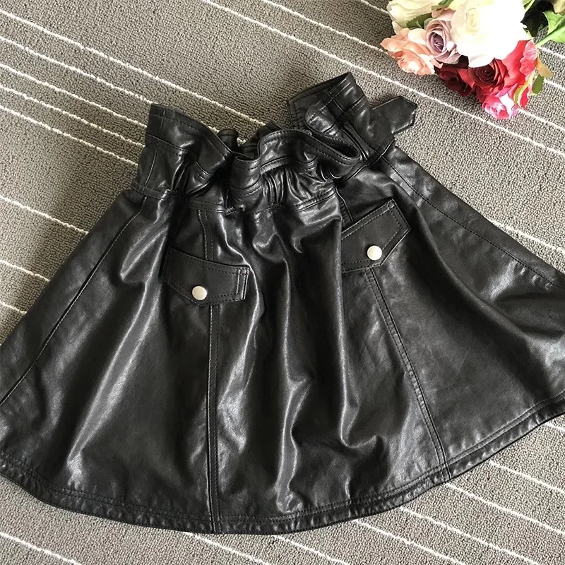 Короткая юбка из овчины, натуральная кожа,, модная женская короткая дизайнерская приталенная юбка трапециевидной формы черного цвета