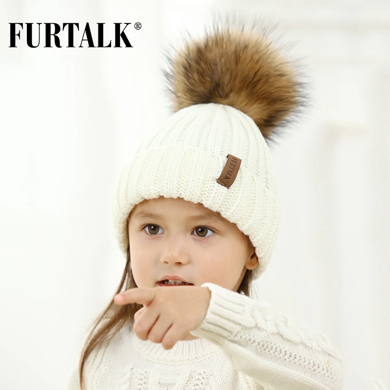 Furtalk Унисекс детей в возрасте 2 7 теплые зимние Pom Hat для мальчиков и девочек