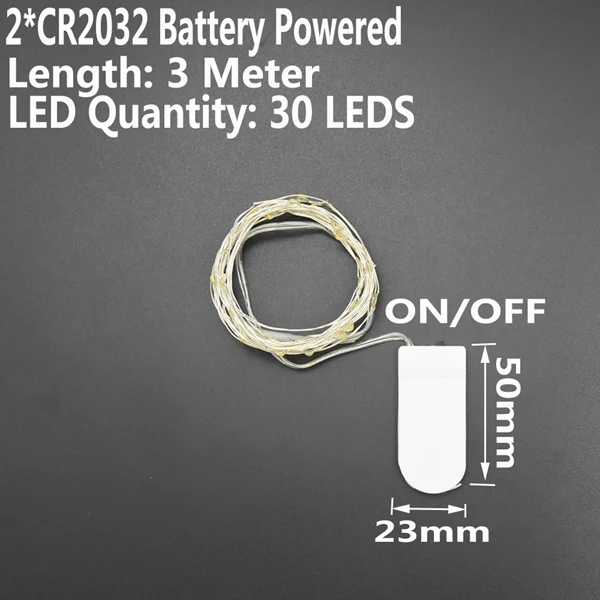 CR2032 Battery-3M 1-10 м Медный Серебряный провод светодиодный гирлянды водонепроницаемый праздничное освещение для сказочной рождественской елки Свадебная вечеринка украшение дома - Испускаемый цвет: CR2032 Battery-3M