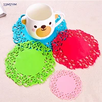 1pc colorful lace flower hollow design round silicone table heat resistant mat cup coffee coaster cushion placemat pad 8x8cm